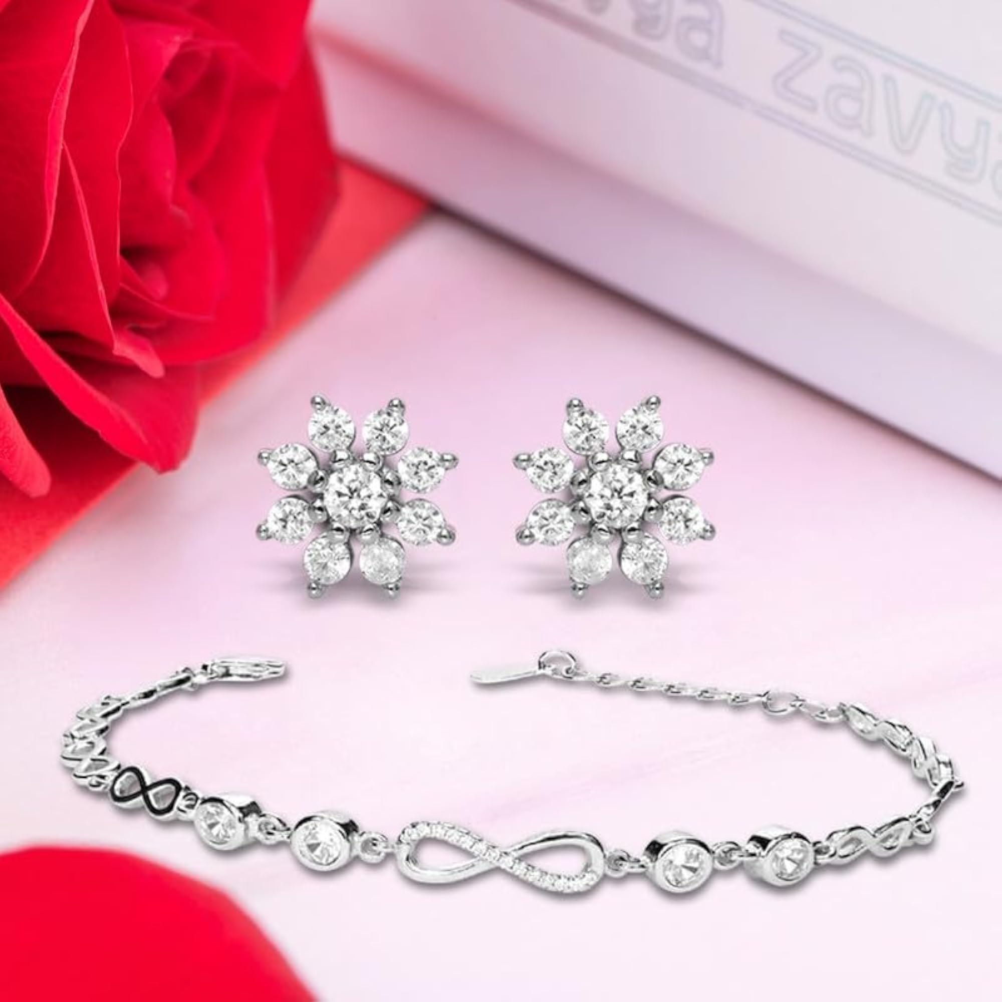 925 Sterling Floral Infinity CZ Combo Jewelry Set
